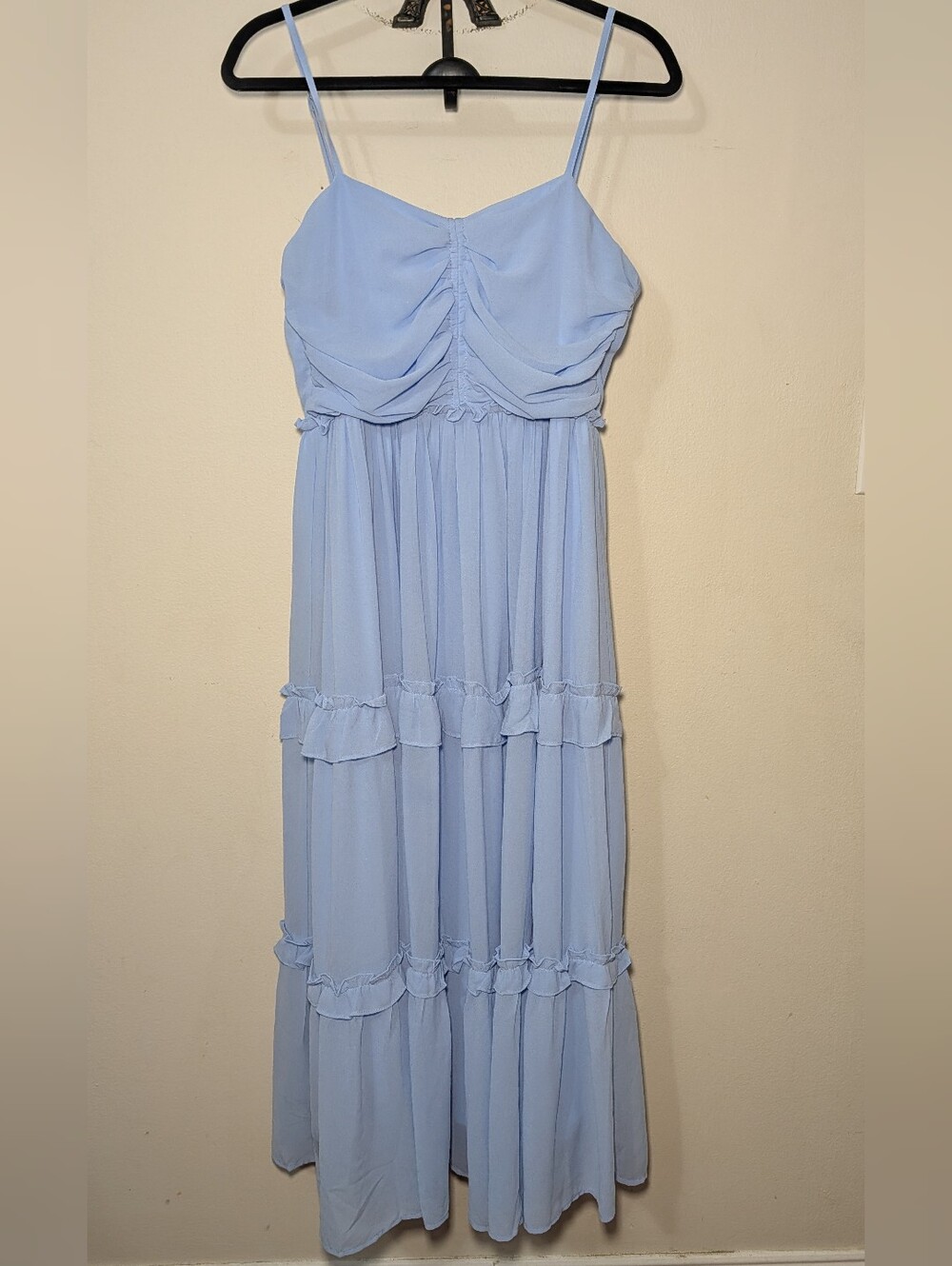 She + Sky Baby Blue Maxi Dress Tiered Sleeveless Ruffles Women's Size L